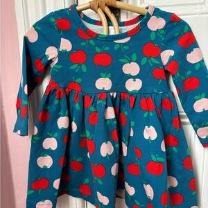 Hanna Andersson Teal Apple Print Long Sleeve Dress - Red & Pink